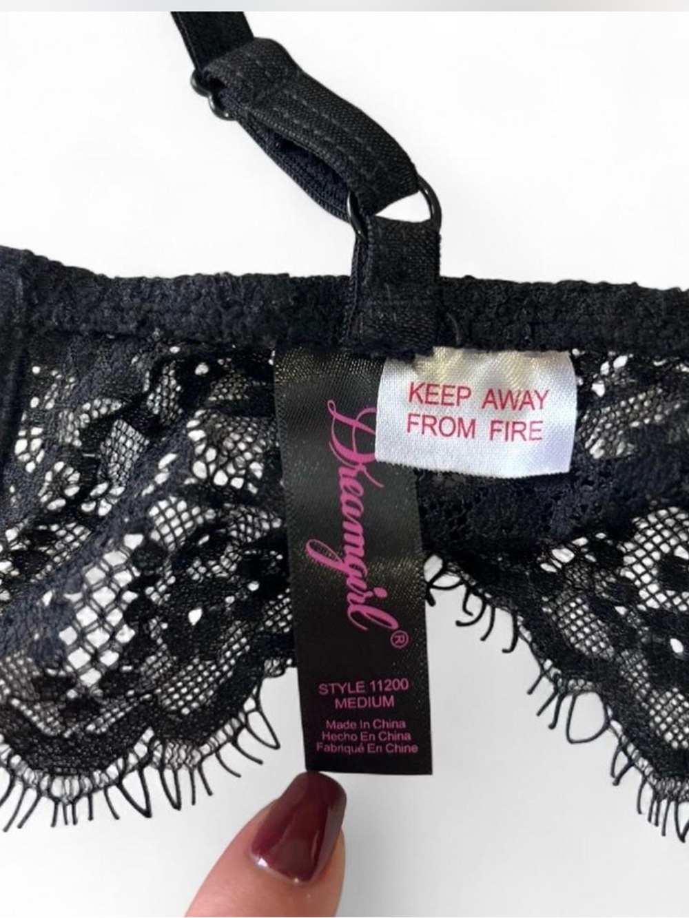 Sheer Black Fairy Goth Scalloped Lace Cami Bralette Deep V-neck Double Straps M - Picture 3 of 7